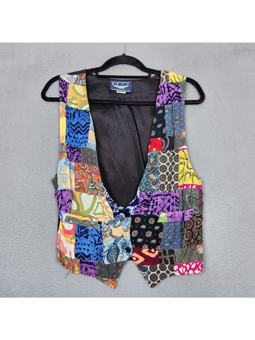 Vintage BEST American Clothing Co Vest Mens Medium Multicolor Patchwork Boho